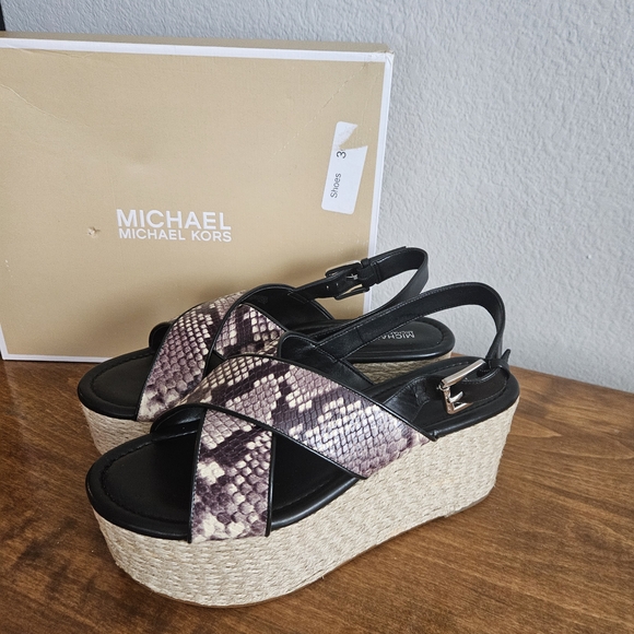 Michael Kors Shoes - Michael Kors Snakeskin and Black Wedge Sandals